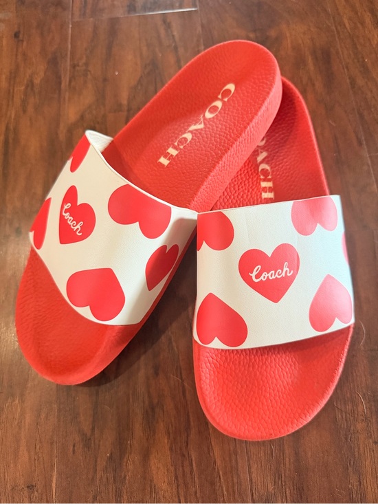 Coach Shoes - Coach Red Heart Print Slide Sandals